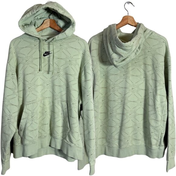 Nike Swoosh Print Embroidered Logo Hoodie Sweatshirt Pullover Men's Large Green - Picture 1 of 16